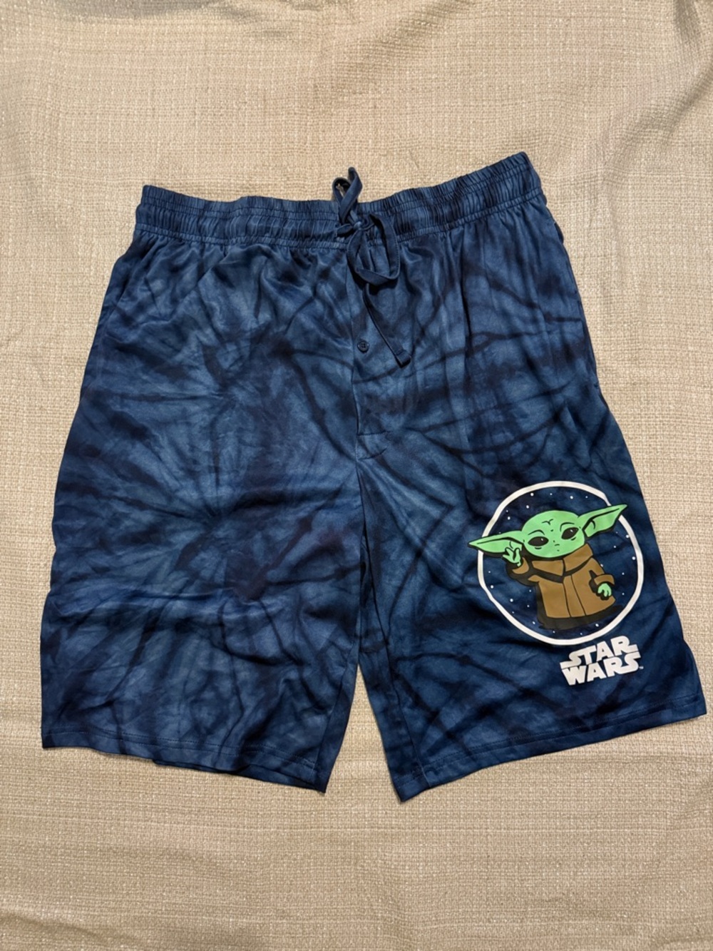 Star Wars Men's Blue Tie-Dye Lounge Shorts with Grogu Graphic